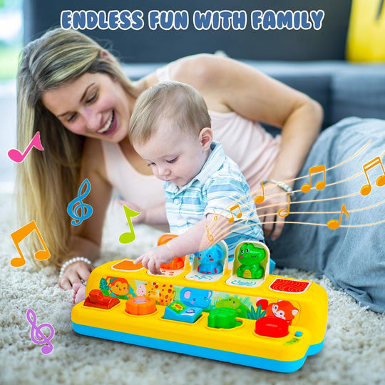 Interactive Pop up Animal Bouncing Box with Light Music Educational Baby Toy