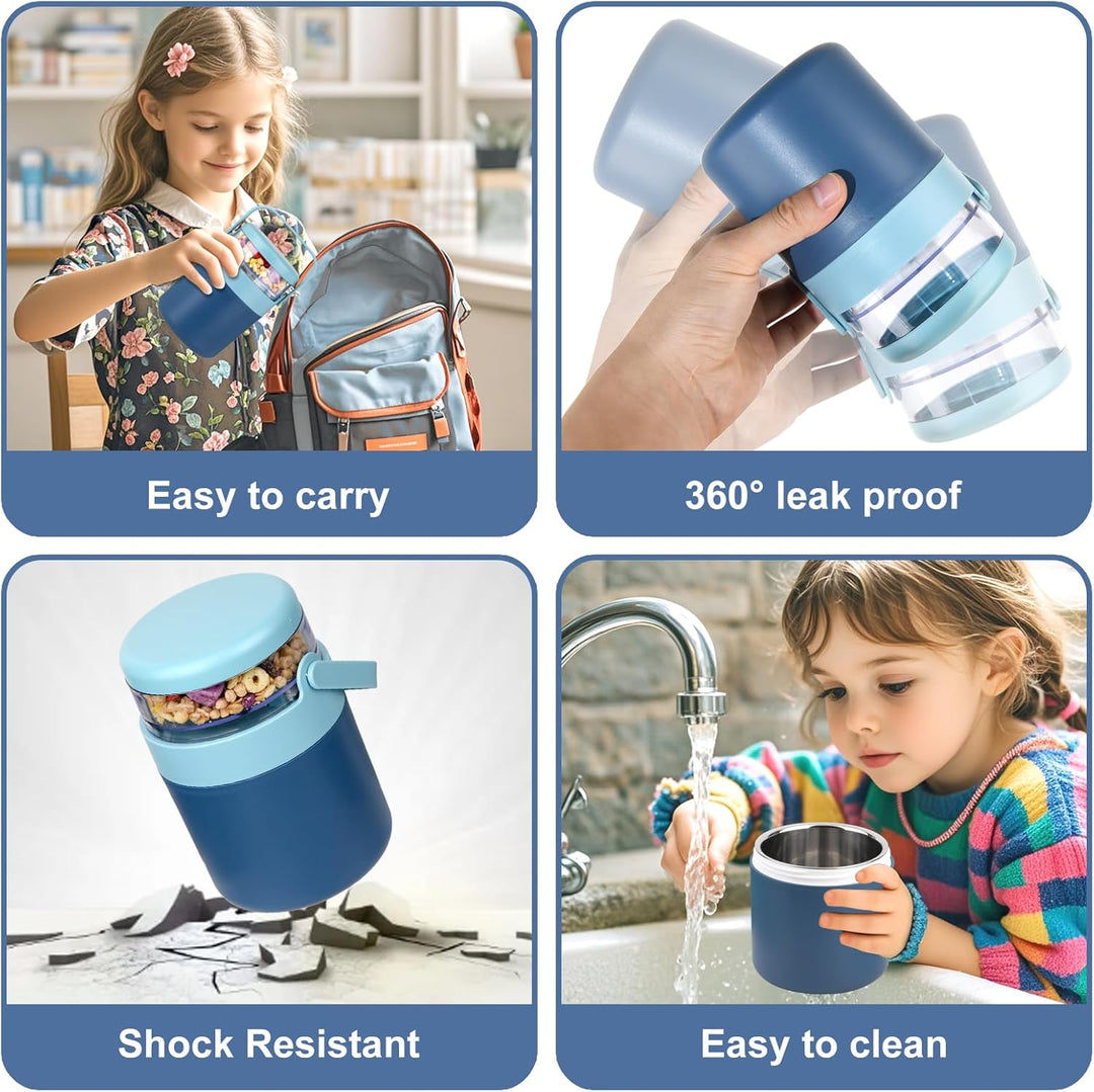 Stainless Steel Yogurt Cup with Handle Lid with Plastic Spoon Take and Go Yogurt Cup with Topping Cereal Cup (MOQ 10 Sets)