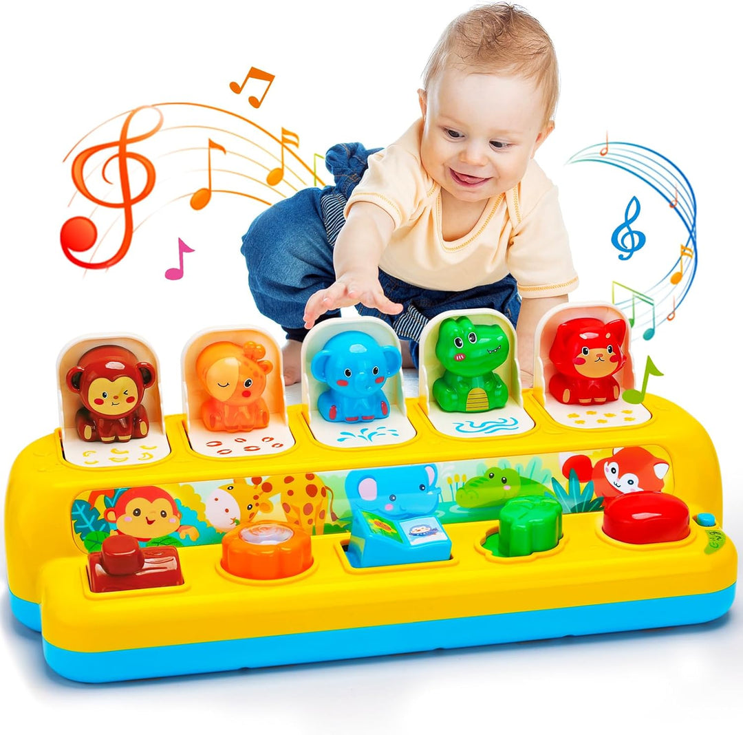 Interactive Pop up Animal Bouncing Box with Light Music Educational Baby Toy