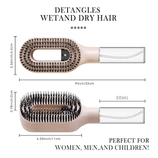 2-in-1 Detangling Hair Brush with Mister Spray - Wet & Dry Detangler for Curly, Thick & Tangled Hair, Manual Non-Electric Spray Brush for Women & Kids