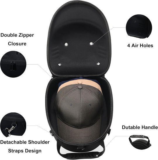 Hard Hat Travel Case for Baseball Caps - Convertible 3-Way Carry (Handle/Single Strap/Backpack)