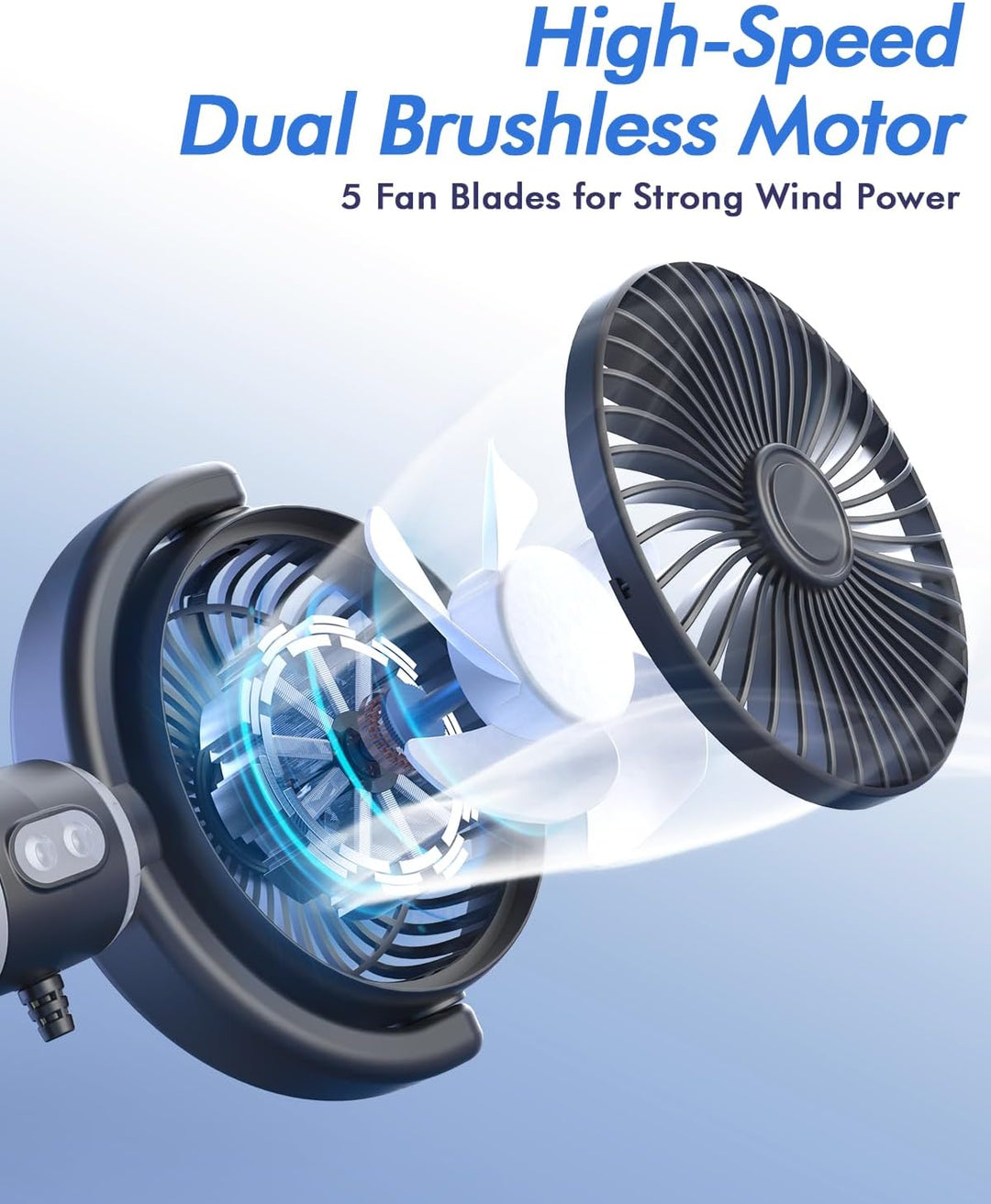 Dual Car Cooling Fans for Backseat 3 Speed Separate Controlled Quiet Brushless Motor 360° Rotatable (MOQ 10 Sets)