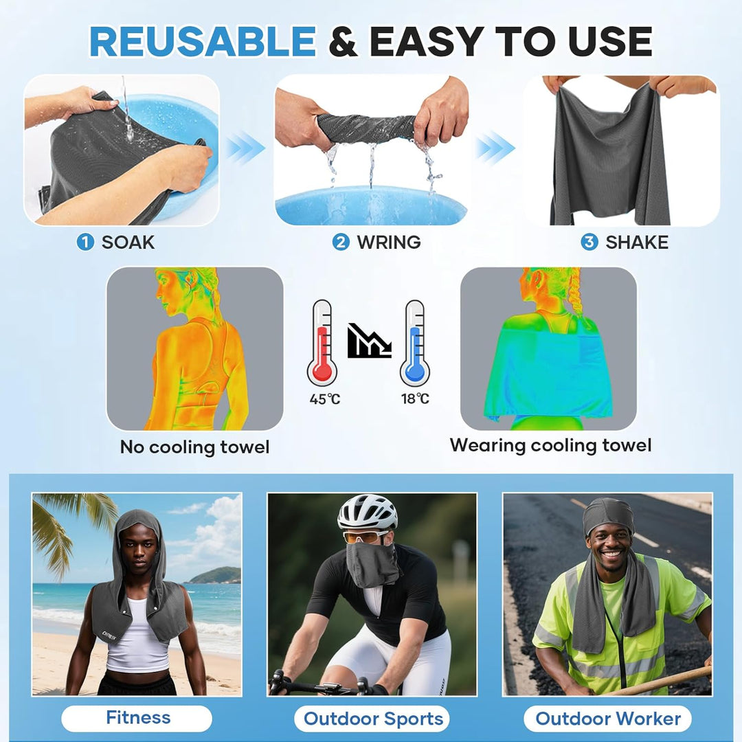 Magic Neck and Face Ice Towel Microfiber Cold Guard Towel Cooling Hoodie Towel for Outdoor (MOQ 10 Sets)