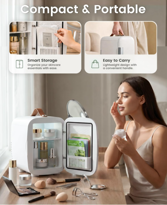 Mini Fridge Cooler &amp; Warmer, 4L Portable Skincare Fridge – AC/DC Compact Refrigerator for Bedroom, Office, Car &amp; Dorm