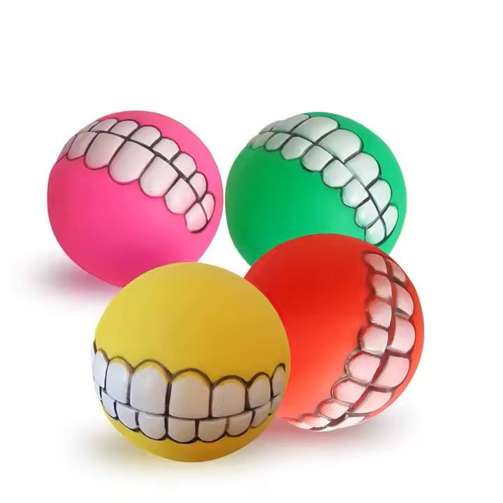 Interactive Funny  Dog Chew Toy Balls Colorful Vinyl with Tooth Pattern Design Squeaky Sound Pet Toy for Cats and Dogs (10 Pack)