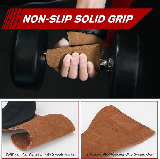 Durable Cowhide Leather Fingerless Gymnastic Pull Up Hand Grips Weight Lifting Kettlebells Cross Training