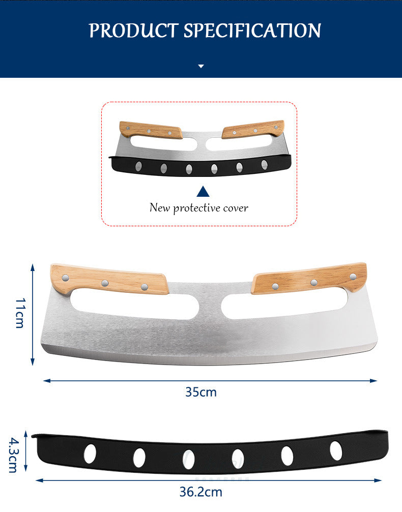 Pizza Cutter Rocker with Wooden Handles & Japanese Whetstone Knife Combo Pack