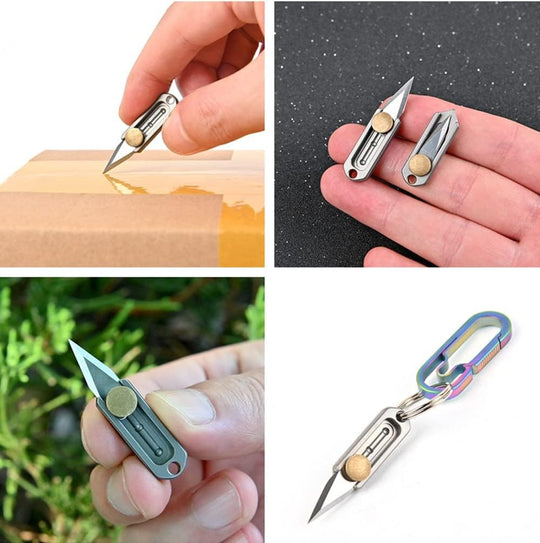 EDC Titanium Metal Alloy Light Weight Mini Little Tiny Small Wallet Button Push Keychain Pocket Knife