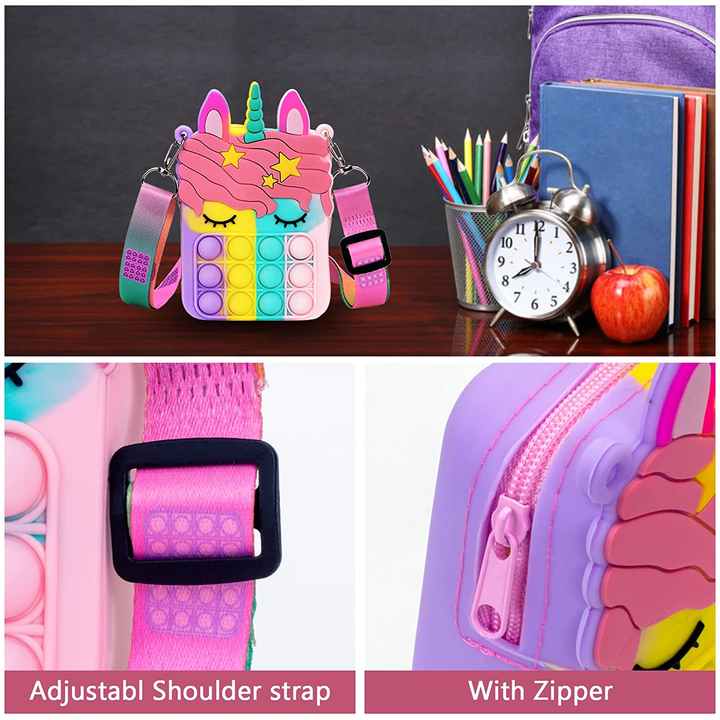 Stress Release Pop Coin Purse Unicorn Pop Purse for Girls Beach Mini Pop Fidget Toy for Girls, Push Pop Bubble Fidget Sensory Toy Christmas Stocking Birthday Party Favors Unicorn Gifts(Bulk 3 Sets)