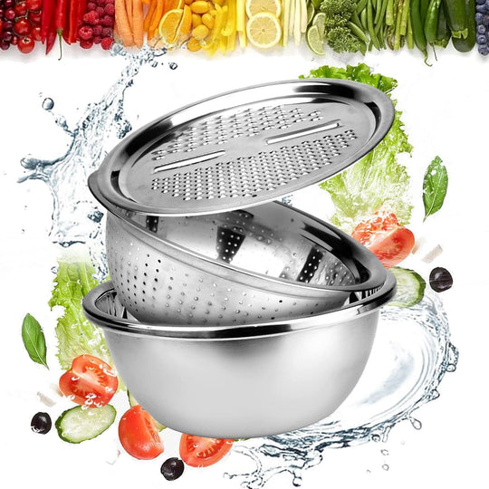 Multifunctional 3 in 1 Stainless Steel Drain Basket Multi-purpose Vegetable Slicer Graters For Kitchen(Bulk 3 Sets)