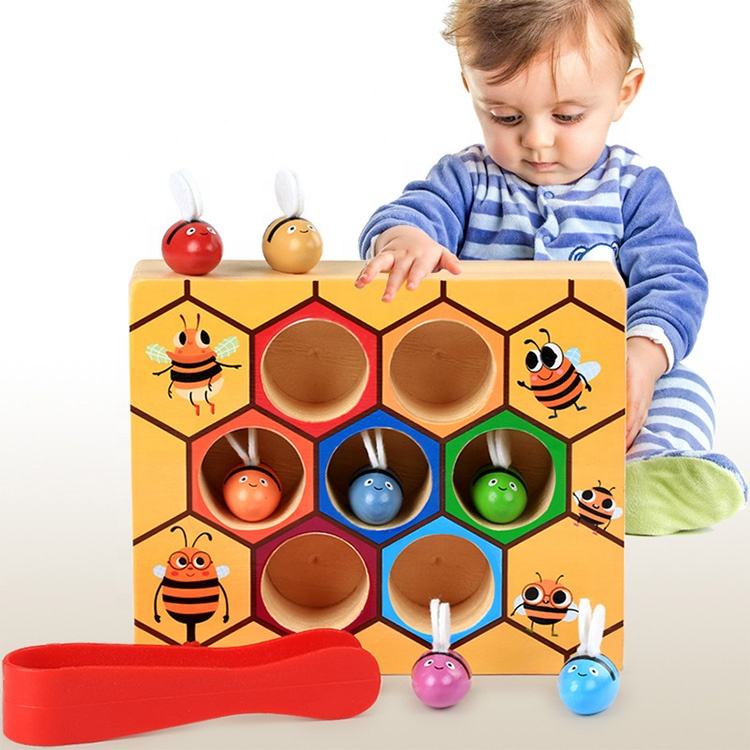 Clamp Fun Picking Catching Toy Hive Board Games Montessori Board Game Wood Bee Toy(10 Pack)