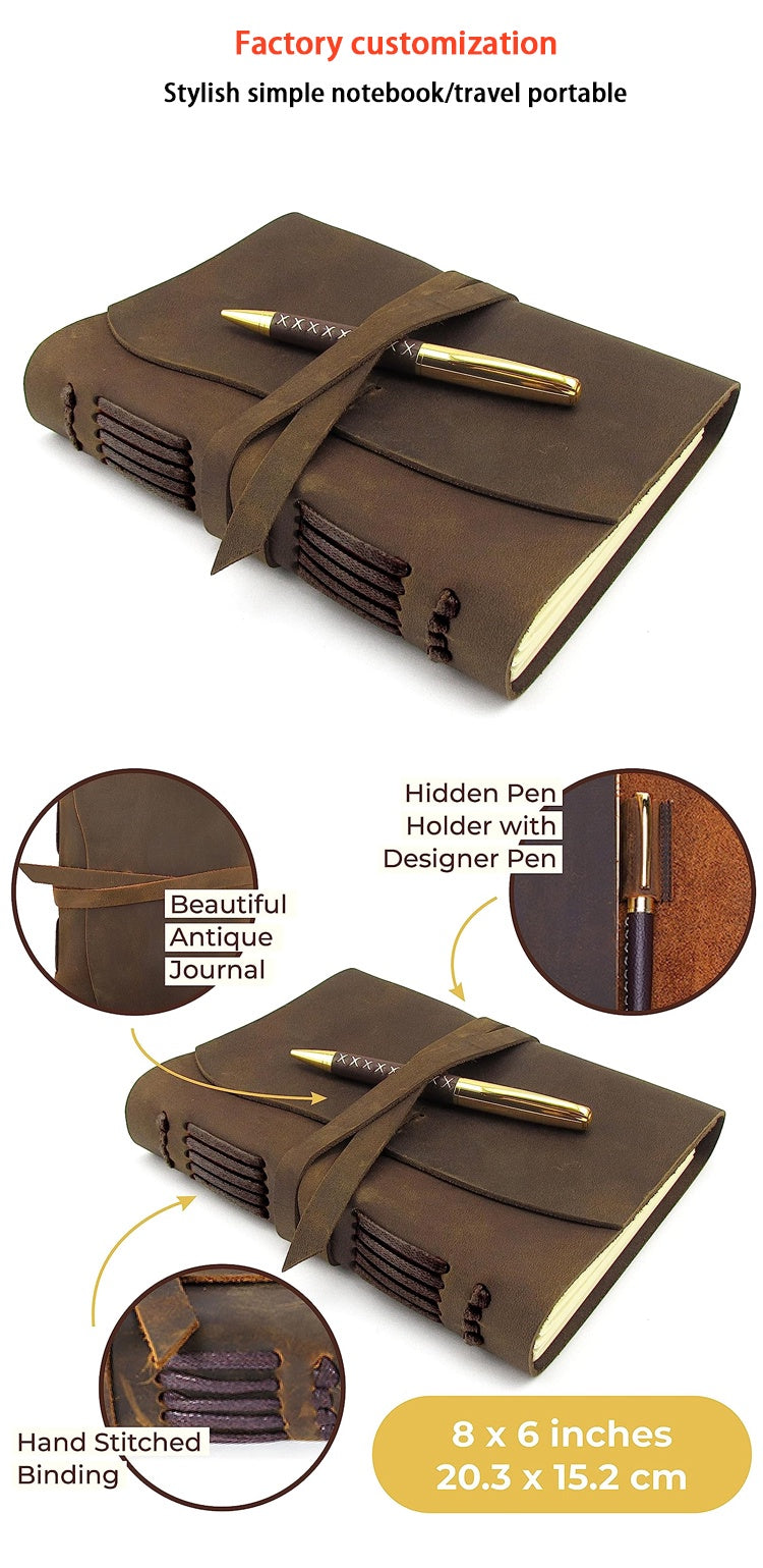 Handmade Leather Diary - Leather Sketchbook & Storage Dry Bags for Hiking Pack