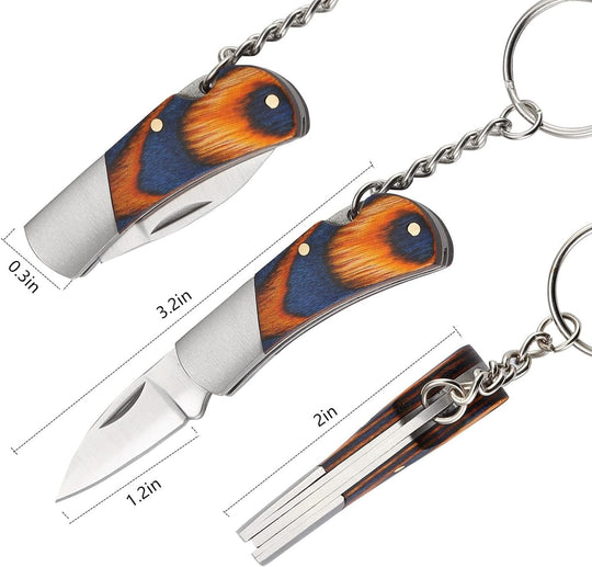 High Quality Perfect Gift Folding Pocket Knife, Small Keychain Knife, Compact EDC Knife with Color-wood Handle(Bulk 3 Sets)