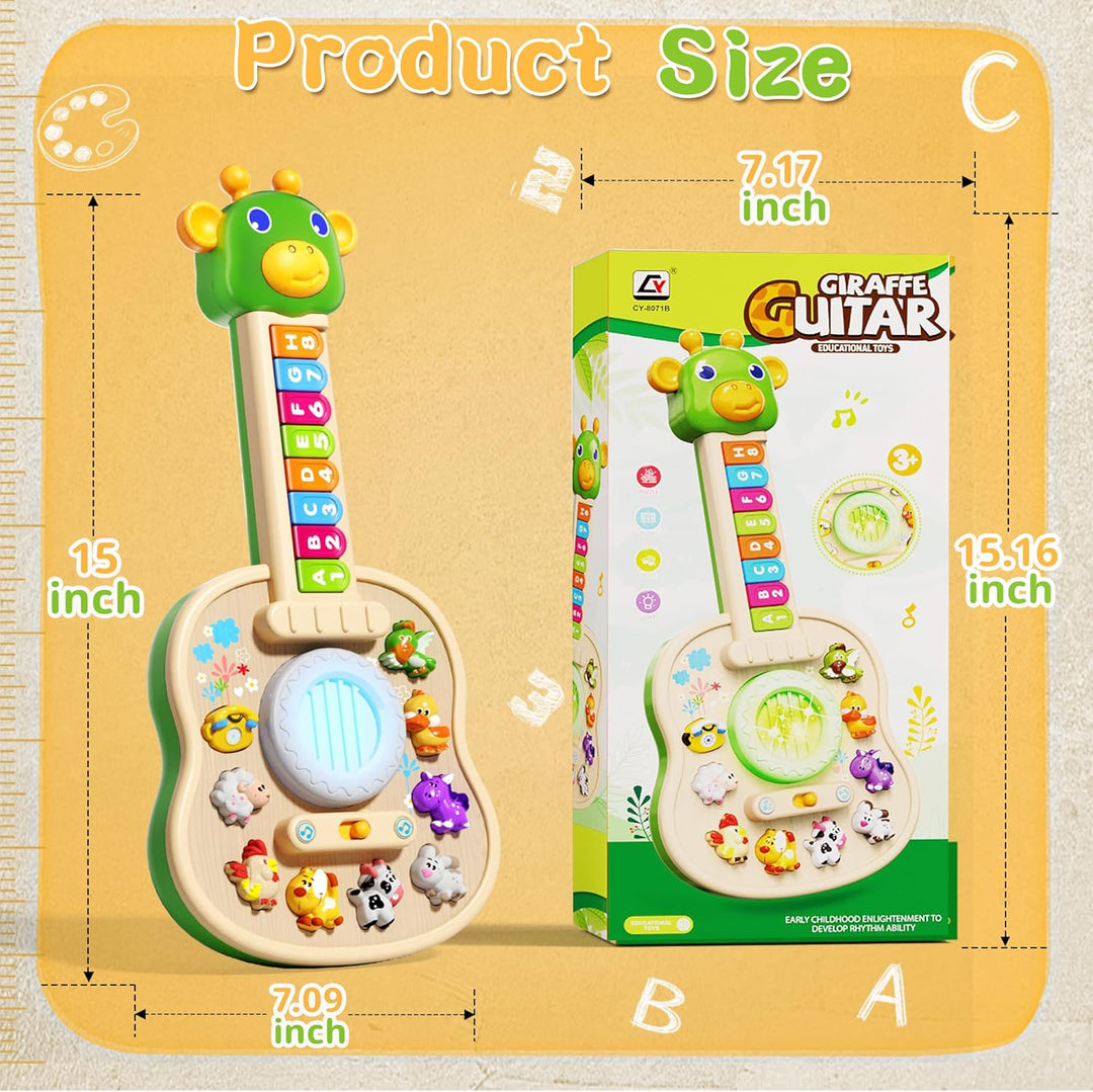 Kids Educational Animal Keyboard Guitar Toy – Multi-Functional Cartoon Electronic Piano with Lights & Music for Toddlers & Baby Boys Girls