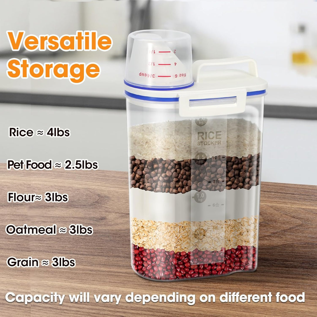 Dispenser with Measuring Cup, BPA-Free Plastic Kitchen Pantry Food Storage Holder for Oatmeal Flour Grain (MOQ 10 Sets)