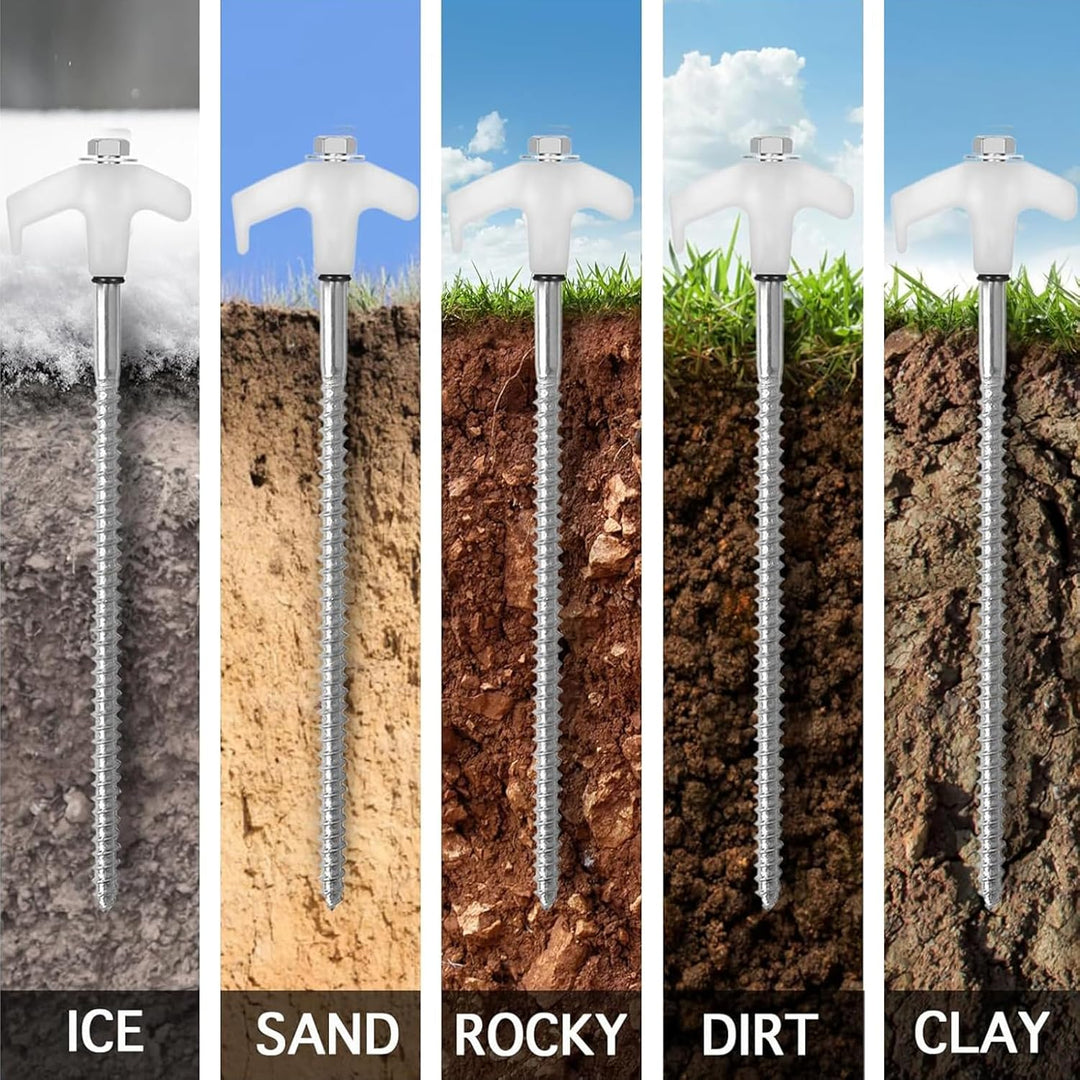 Ground Anchors Screw in, Metal Threaded Tent Spikes, Camping Pegs for Canopies & Gardening Inflatable Decor (MOQ 10 Sets)
