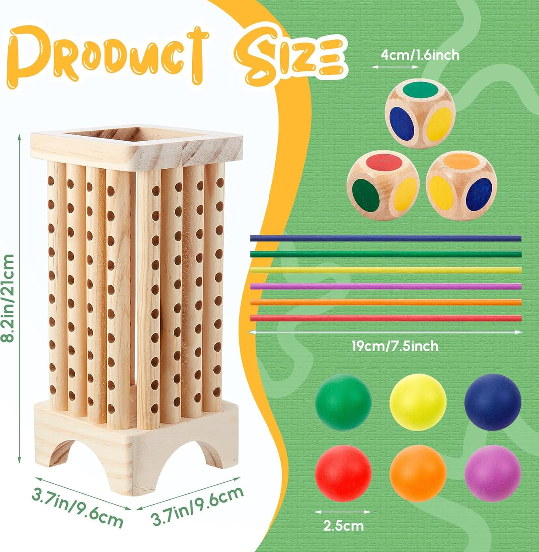 Montessori Game with Colorful Wooden Sticks Tower Dice Ball Wooden Board Games Fine Motor Skills