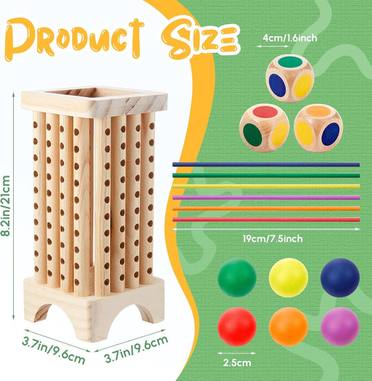 Montessori Game with Colorful Wooden Sticks Tower Dice Ball Wooden Board Games Fine Motor Skills