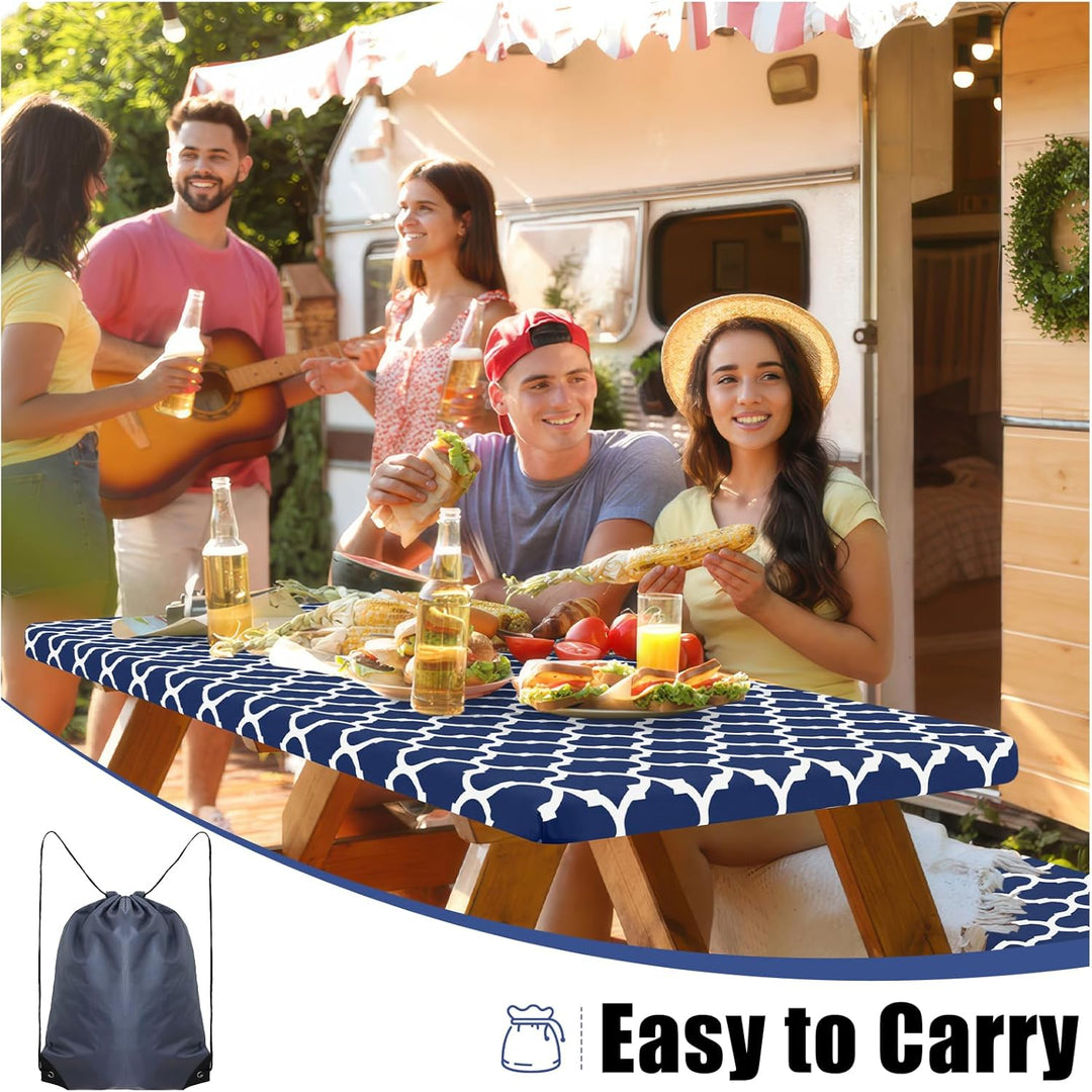 Picnic Table Cover with Bench Covers, Waterproof Elastic Fitted Tablecloth for 6 Foot Tables (MOQ 10 Sets)