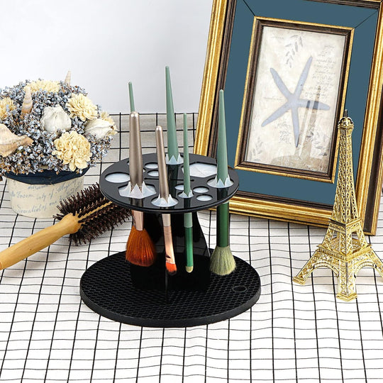 Makeup Brush Drying Rack with Mat – Detachable Acrylic Air Tree Tower Holder & Organizer Stand, Cosmetic Brush Storage Tray for Vanity