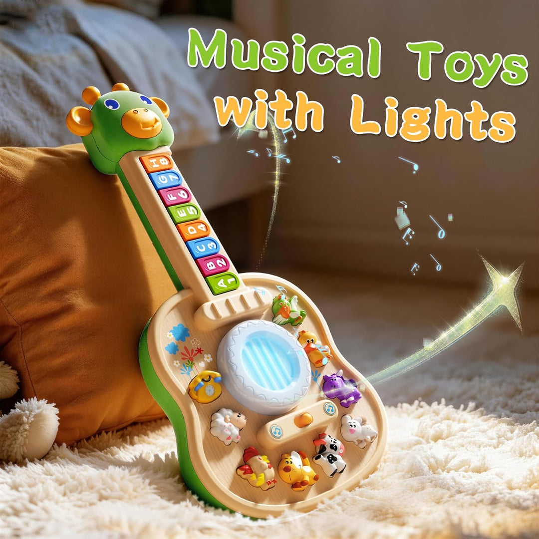 Kids Educational Animal Keyboard Guitar Toy – Multi-Functional Cartoon Electronic Piano with Lights & Music for Toddlers & Baby Boys Girls