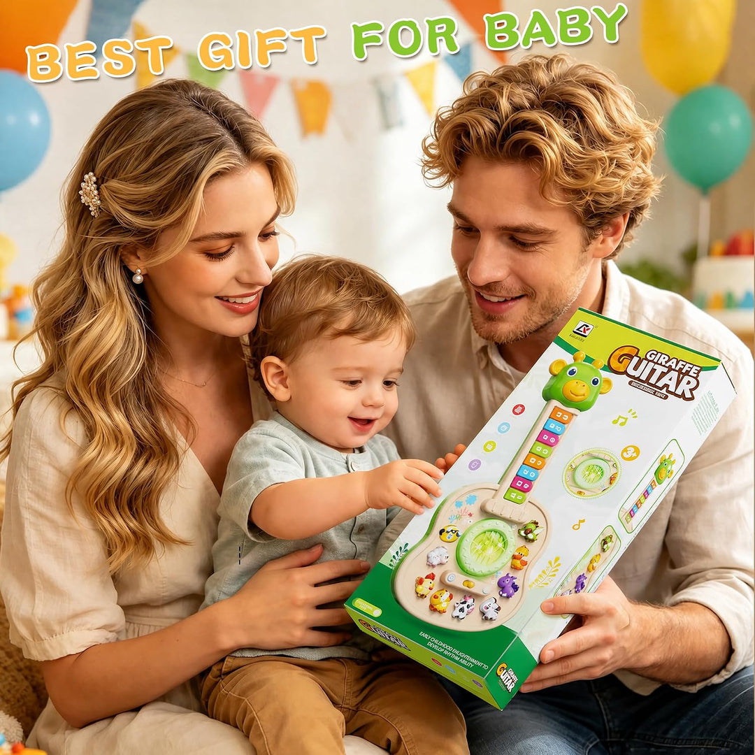 Kids Educational Animal Keyboard Guitar Toy – Multi-Functional Cartoon Electronic Piano with Lights & Music for Toddlers & Baby Boys Girls