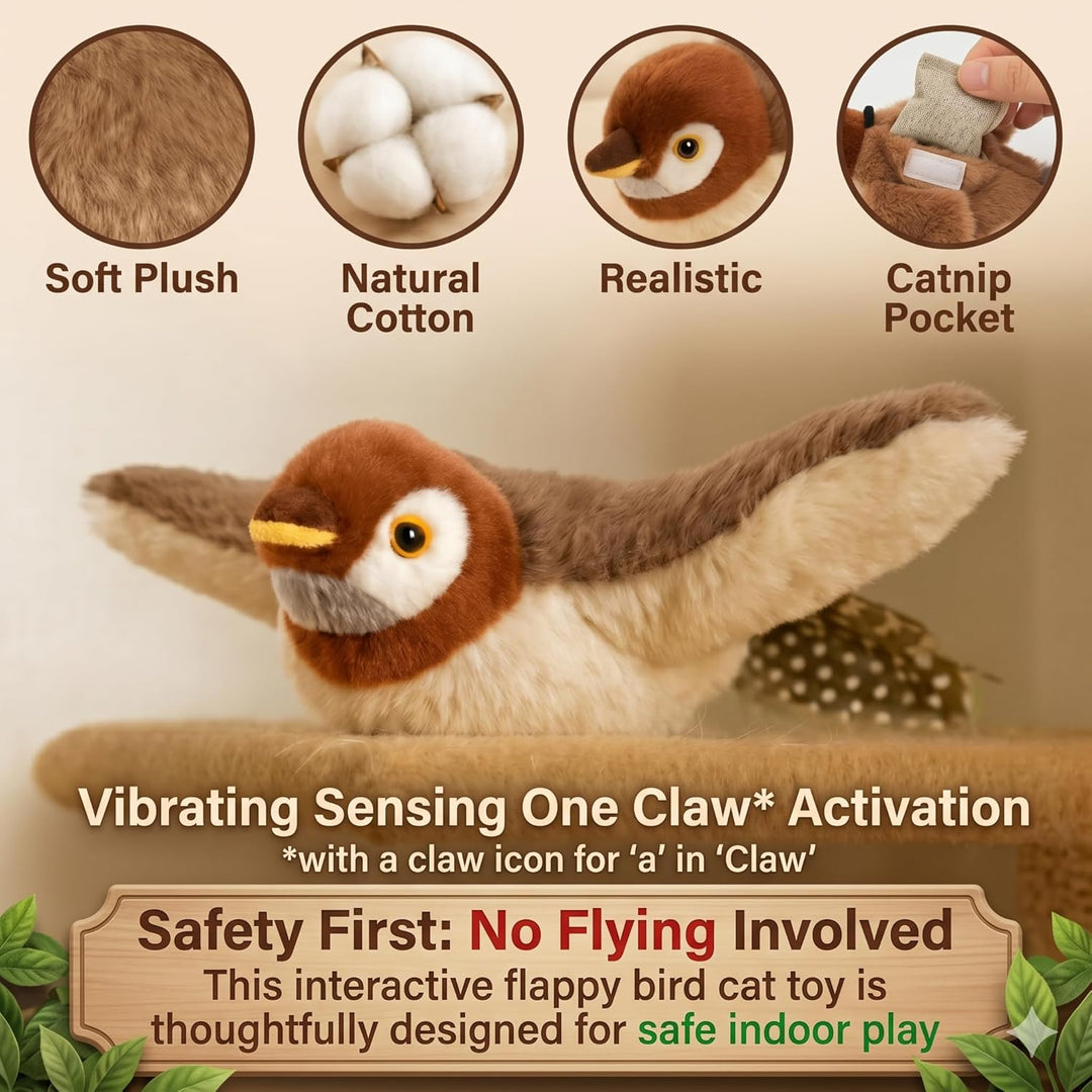 Chirping Toys Touch Activated Flapping Wings Sparrow Interactive Smart Cat Toys USB Exercise Pet Toys