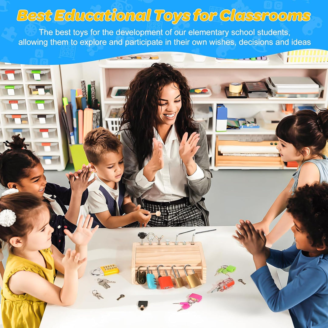 Montessori Wooden Locking Box Key-Lock Educational Toy for Kids Board Game for Manipulative Skill Training