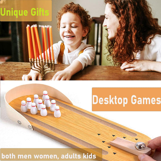Wooden Mini Bowling Set - Stress-Relieving Desk Toys