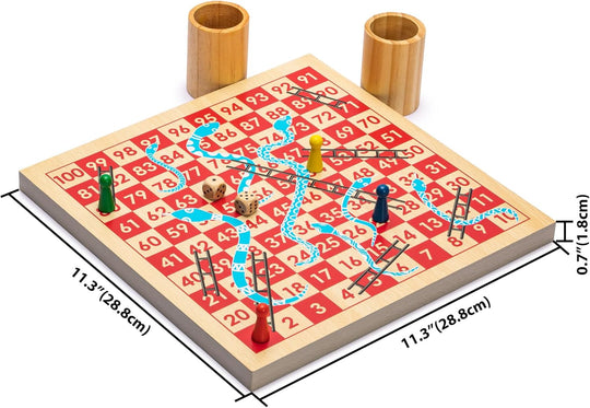 Reversible Wooden Snakes and Ladders, Ludo Game Set