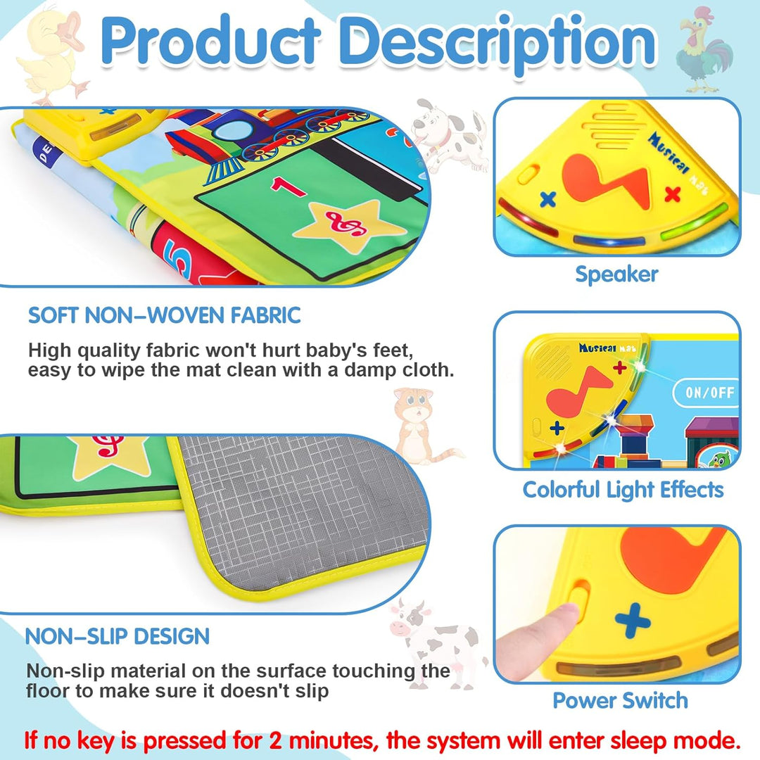 Floor Piano Mat for Toddlers 1-3 with Music Sounds Educational Baby Musical Toys Toddler Toys Age 1-2 Sensory Interactive Learning Toys (10 Sets)