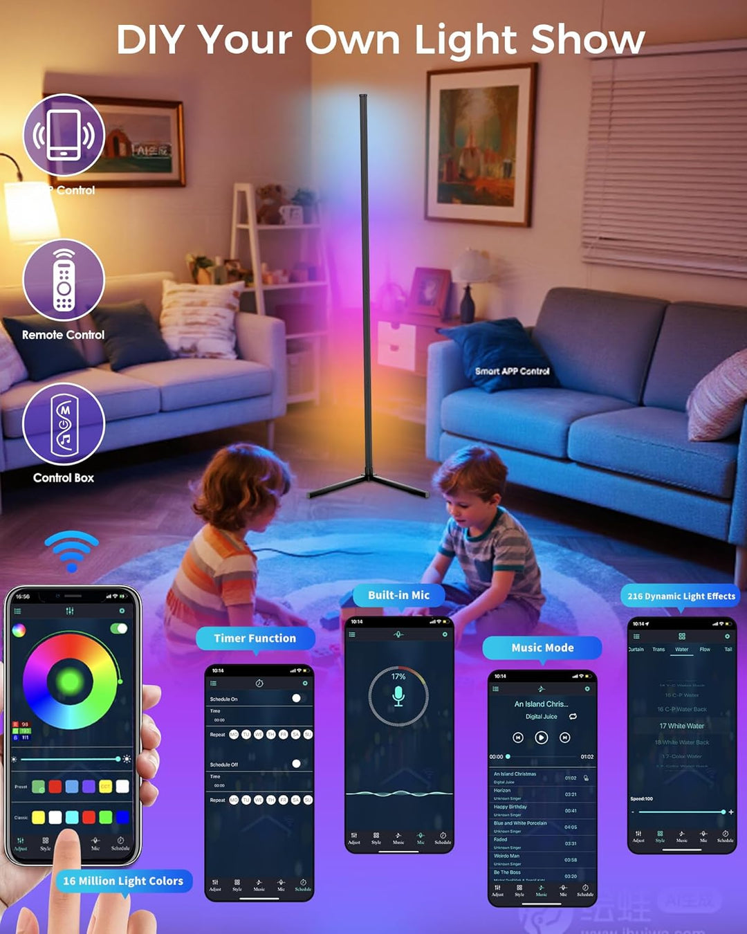 Dynamic Light Effects and Music Sync - App and Remote Control LED Lamp