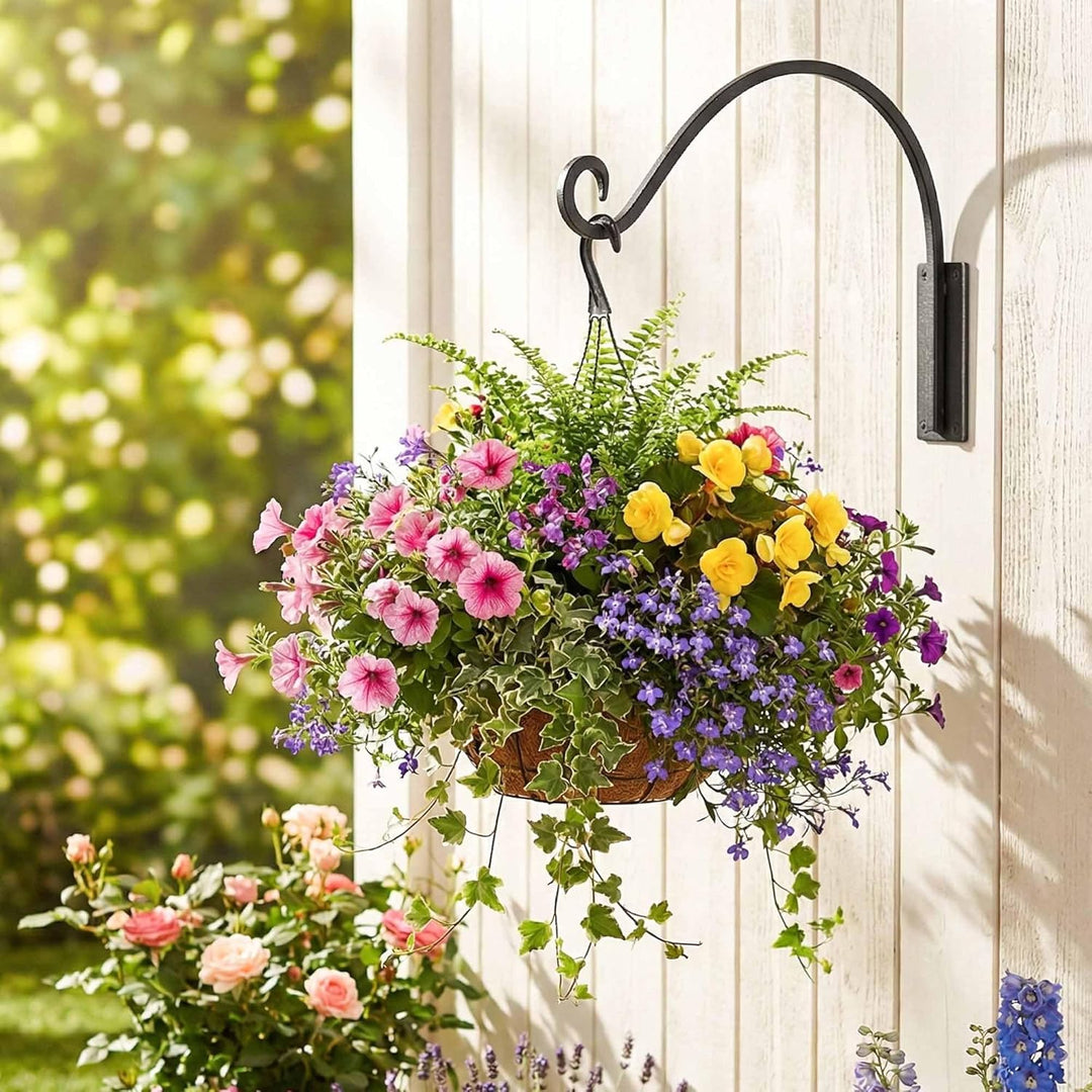 Outdoor Hanging Plant Bracket – Hand-Forged Iron Bird Feeder Hook, Weather-Resistant & Heavy Duty
