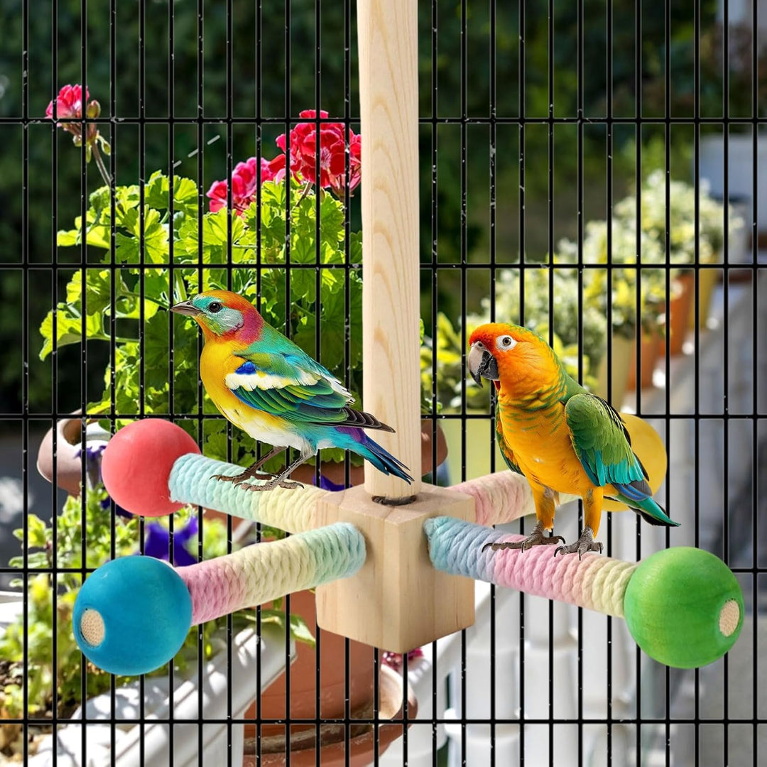 Bird Stand Perch Toy Wooden Rotating Parrot Toys Interactive Hanging Spinning Parakeet Toys (MOQ 10 Sets)