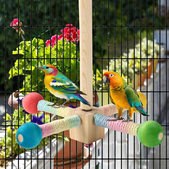 Bird Stand Perch Toy Wooden Rotating Parrot Toys Interactive Hanging Spinning Parakeet Toys (MOQ 10 Sets)
