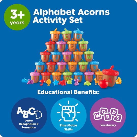 Alphabet Acorns Activity Set, Develops Letter Recognition, Educational Toys for Toddlers, Homeschool, Visual (MOQ 10 Sets)