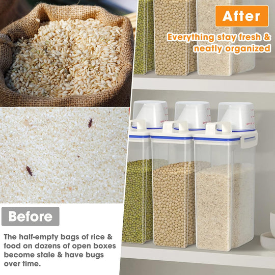 Dispenser with Measuring Cup, BPA-Free Plastic Kitchen Pantry Food Storage Holder for Oatmeal Flour Grain (MOQ 10 Sets)