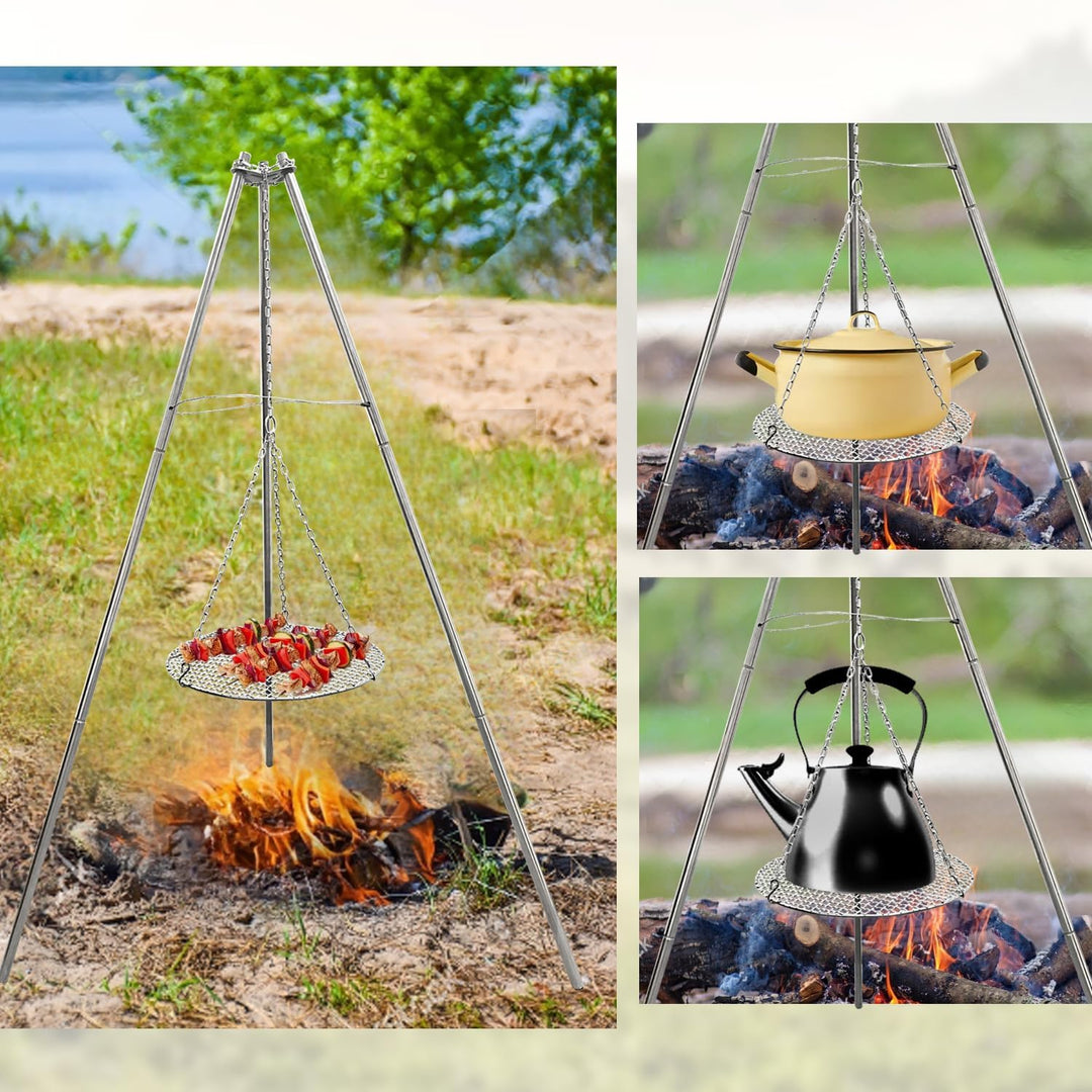 Stainless Steel Campfire Tripod Stand – Portable Outdoor Cooking Pot Support for Camping, BBQ & Picnic Grilling