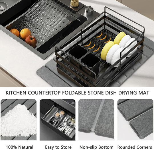 Super Absorbent Diatomite Drying Stone — Fast-Dry Eco Mat for Dishes, Counters & Bathroom Sink