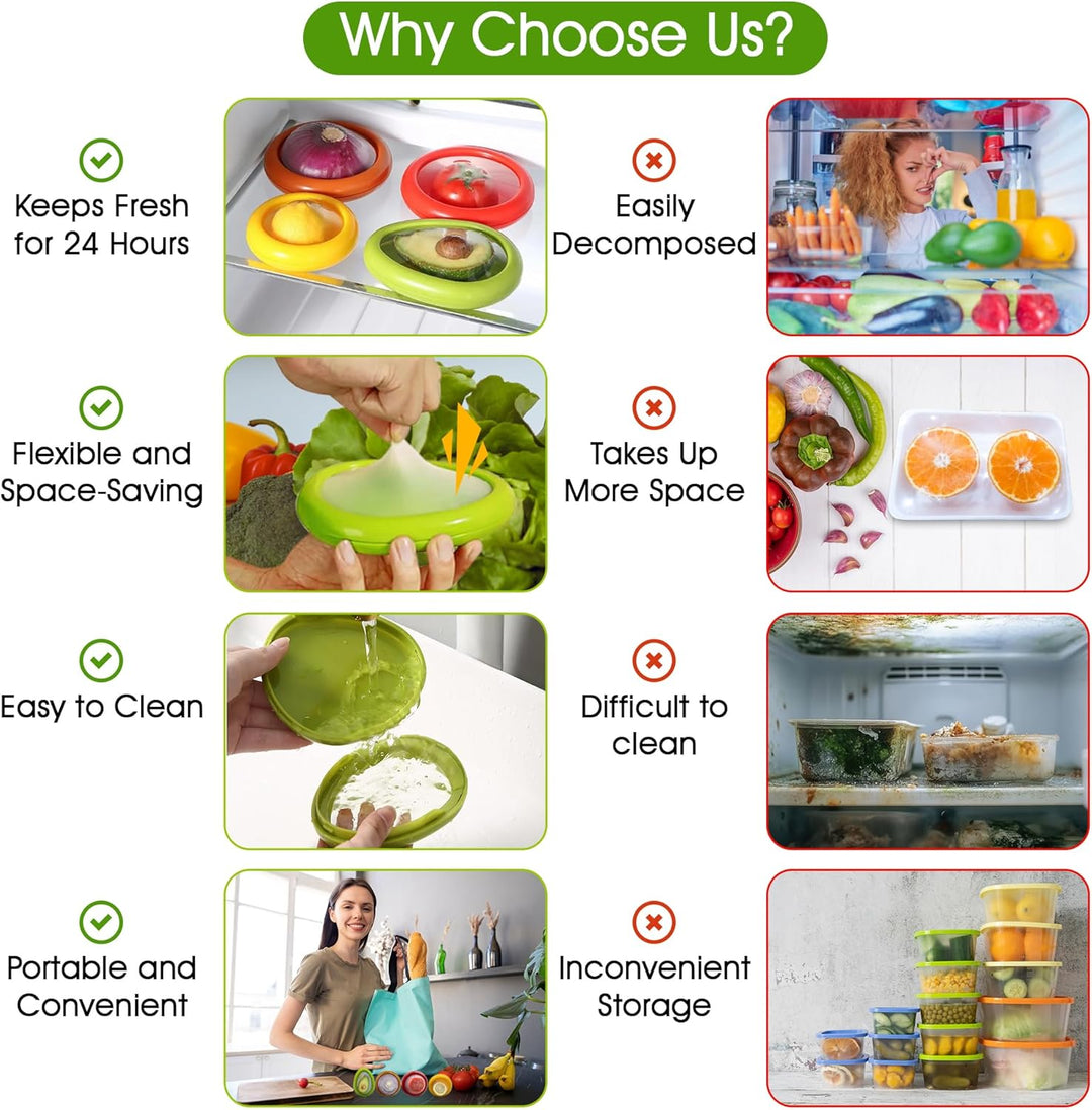 Eco‑Friendly Reusable Silicone Produce Pods – 4‑Pack Stretch Containers for Fruit & Veggie Storage (MOQ 10 Sets)