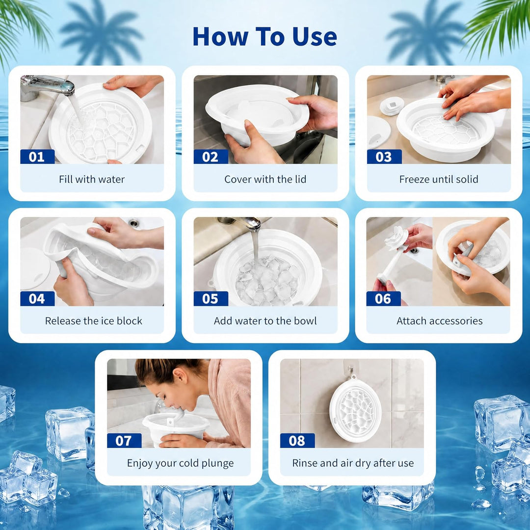 Ice Face Bath Bowl – Cold Plunge Facial Tub with Breathing Tube, Built-In Ice Tray &amp; Odor-Remove Lid