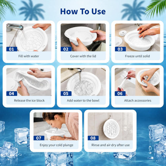 Ice Face Bath Bowl – Cold Plunge Facial Tub with Breathing Tube, Built-In Ice Tray & Odor-Remove Lid