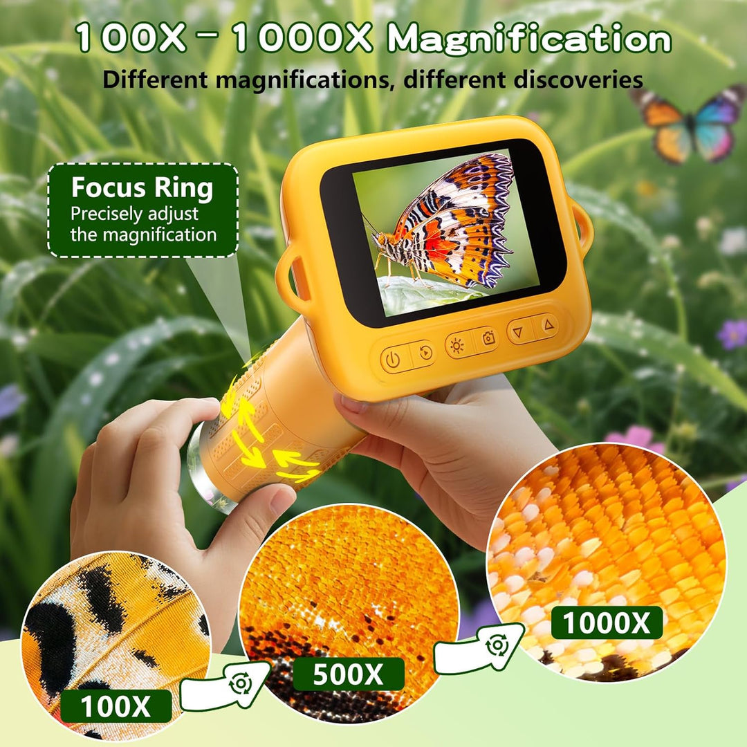 Microscope for Kids with 12 Slides, 100X-1000X 1080P Digital Handheld Kids Microscope (MOQ 10 sets)