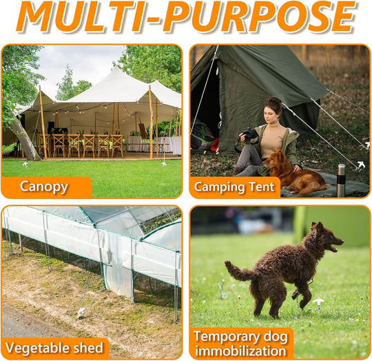 Ground Anchors Screw in, Metal Threaded Tent Spikes, Camping Pegs for Canopies & Gardening Inflatable Decor (MOQ 10 Sets)
