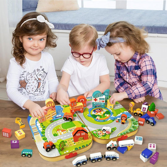 Toys Building Blocks Set for Boys and Girls Gift, 56 Pcs Wooden City (MOQ 10 Sets)