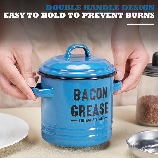 Bacon Grease Container with Strainer Kitchen Oil Storage Can (MOQ 10 Sets)