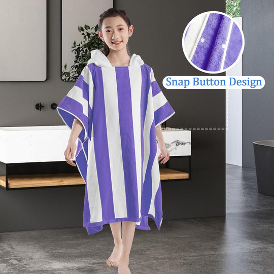 Pure Cotton Super Soft and Quick Dry Striped Poncho Robe Kids Beach Towels