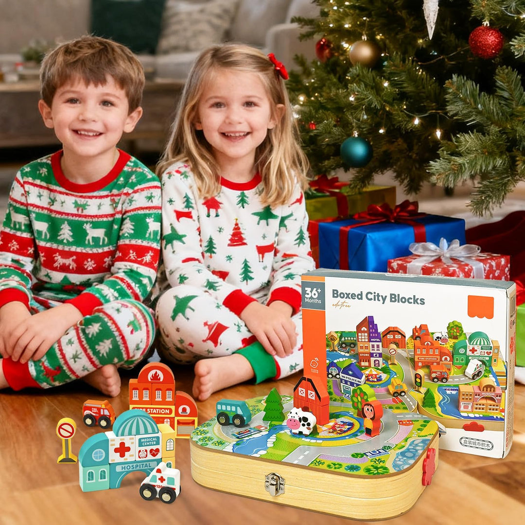 Toys Building Blocks Set for Boys and Girls Gift, 56 Pcs Wooden City (MOQ 10 Sets)