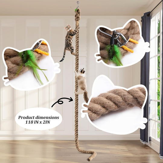 Cat Climbing Rope with Hook for Ceiling & Wall Mounted