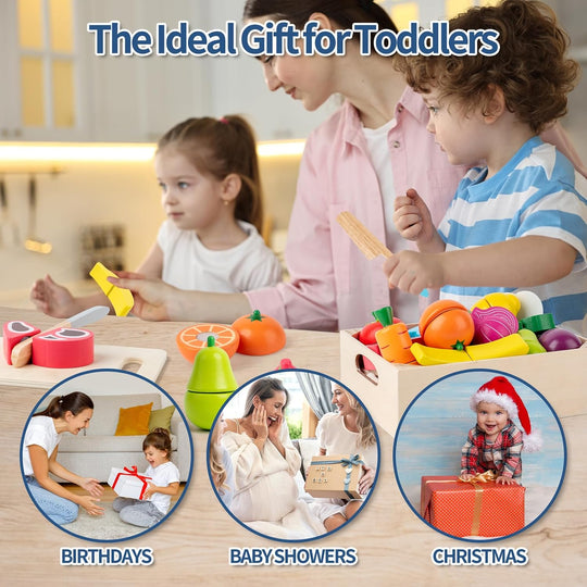 Wooden Cutting Fruits Veggies Toy, Montessori Toddler Pretend Play Set (MOQ 10 Sets)